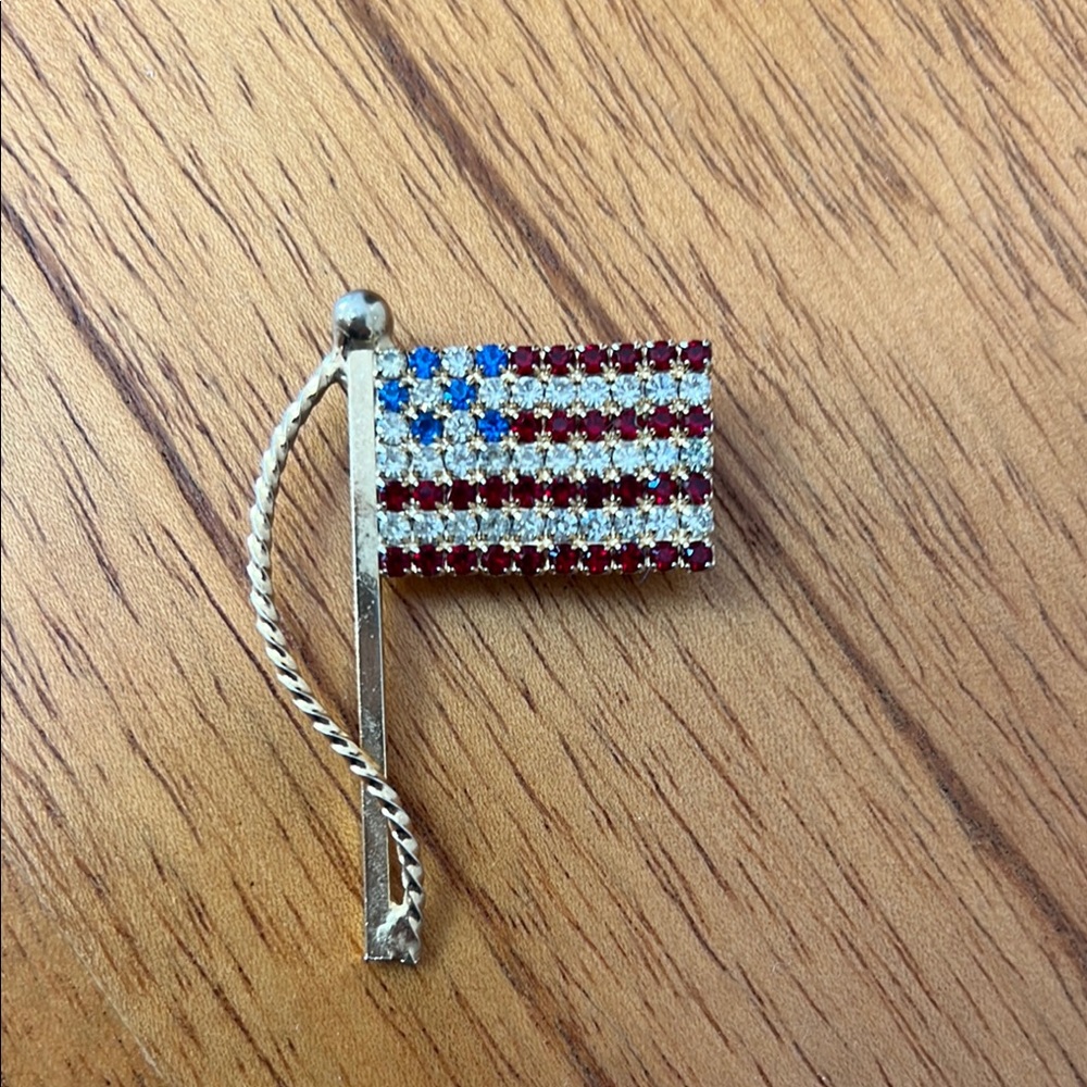 American Flag Brooch with Red, White, and Blue Crystals